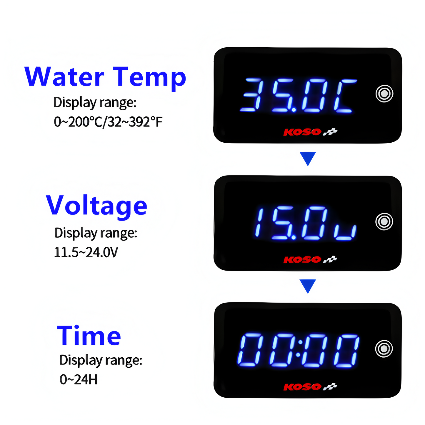 KOSO Water Temperature Meter water Temp Time Volt 3 in 1   ﻿ - NORXI store