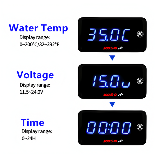 KOSO Water Temperature Meter water Temp Time Volt 3 in 1   ﻿ - NORXI store