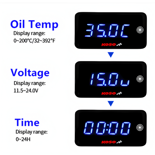 KOSO Oil Temperature Meter Motorcycle Universal Oil Temp Time Volt 3 in 1 - NORXI store